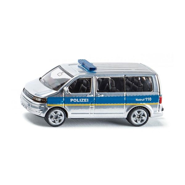 Siku 1350 VW T5 Facelift "Polizei" Mannschaftswagen silber/blau mit gelben Streifen (Blister)