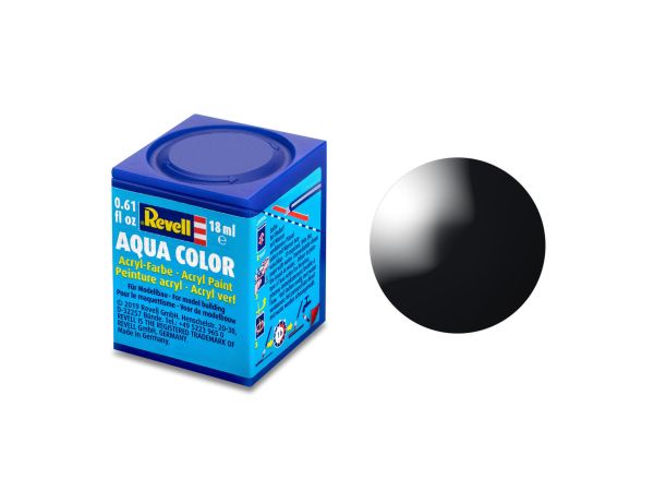 Revell 36107 Aqua Color schwarz, glänzend RAL 9005 Modellbau-Farbe auf Wasserbasis 18 ml Dose