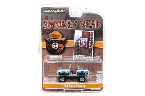 Greenlight 38020-C Ford Bronco hellblau 1967 - Smokey Bear 1 Maßstab 1:64 Modellauto