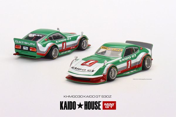 Kaidohouse KHMG030 Datsun Fairlady Z Kaido GT V2 grün/weiss/rot (RHD) MiniGT Maßstab 1:64 Modellauto