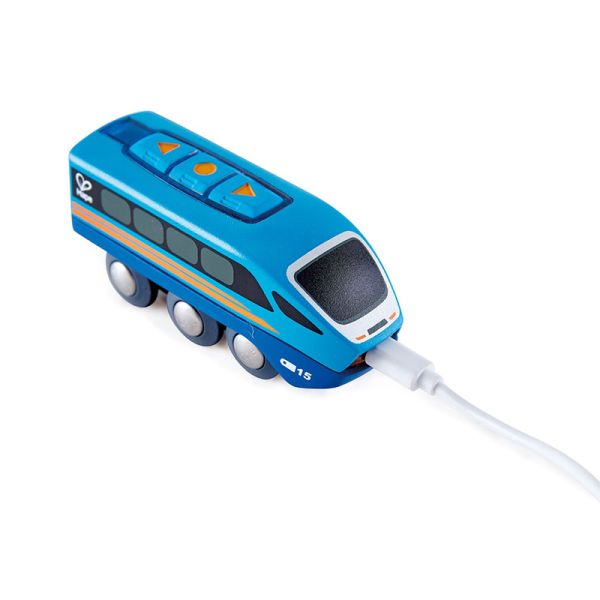 Hape E3726 ferngesteuerter Zug blau für Holzeisenbahn