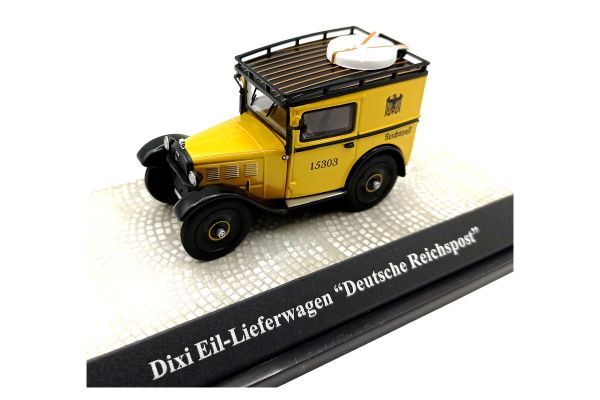 PremiumX 18034 Dixi Eil-Lieferwagen &quot;Deutsche Reichspost&quot; gelb Maßstab ca. 1:43 Modellauto (NOS)