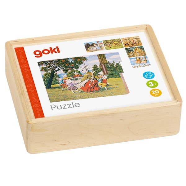 goki 57877 Würfel-Puzzle "Märchen" 20 Würfel Holzbox