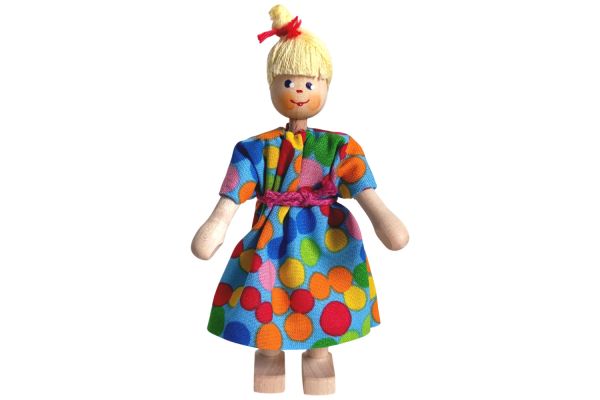 Anne Krebs Miniatur Puppe Mutter, Punktekleid, Haare blond