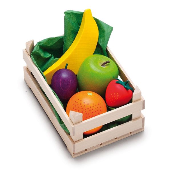 Erzi 28231 Sortiment "Obst" in Kiste Holz für Kaufladen