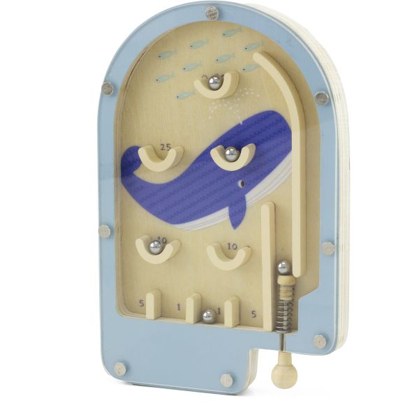 Ulysse 23773 Mini Flipper aus Holz "Wal - blau" Pinball Game ca. 9x14 cm hoch