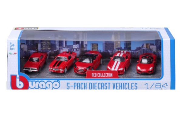 ***Bburago 59150 Geschenkset "Red Collection" Dodge, Chevrolet, Peugeot, Porsche 5er Set Maßstab ca.