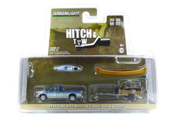 Greenlight 32250-C GMC S-15 Sierra blau metallic 1988 + Kayak Trailer - Hitch & Tow 25 Maßstab 1:64