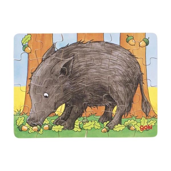 goki 57709 Mini Puzzle "Waldtiere - Motiv: Wildschwein" Holzpuzzle
