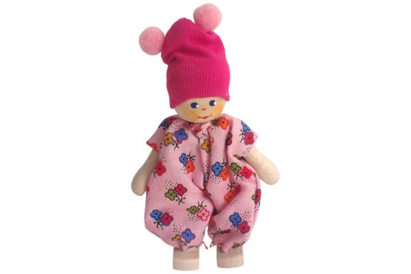 Anne Krebs Miniatur Puppe Baby mit Bommelmütze rosa