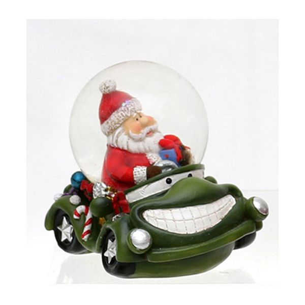 Sigro 500556 kleine Schneekugel dunkelgrün mit lustigen Auto &amp; Weihnachtsmann