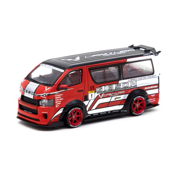 Tarmac T64-038-GBN Toyota Hiace Widebody special models made for 2021 HK Toycar Salon rot/weiss Maßs
