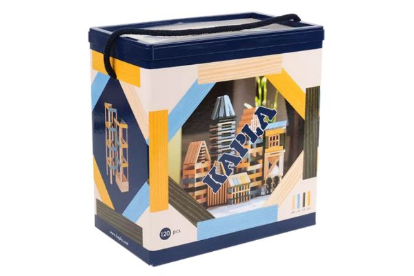 KAPLA 120er Box natur hellblau, gelb, grün