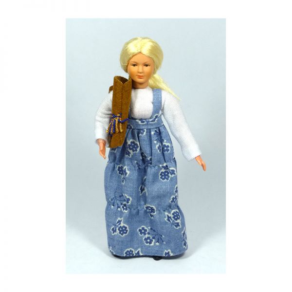 Caco 5018400 Puppe "Frau in geblümten blauen Kleid" 1:12 für Puppenhaus