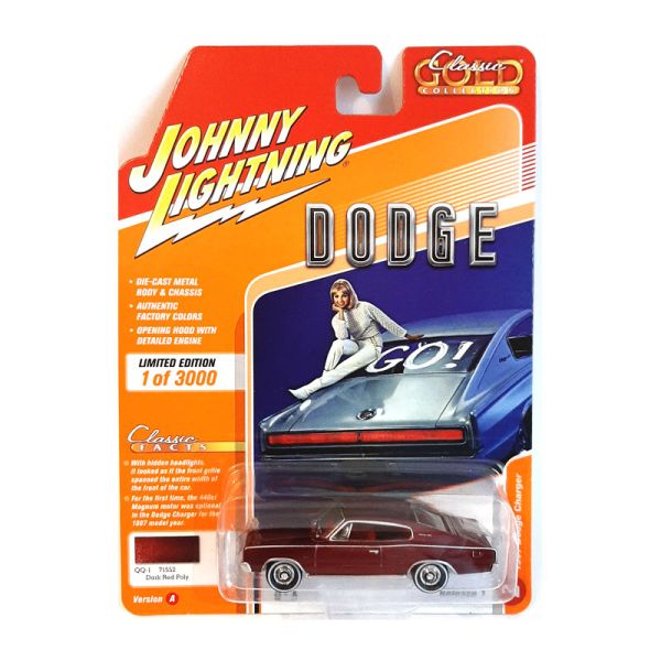Johnny Lightning JLCG021A-2 Dodge Charger dunkelrot metallic 1967 Maßstab 1:64 Modellauto