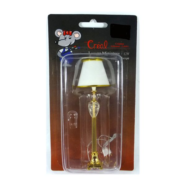 Creal 2426 Messing Stehlampe mit weissem Schirm 1:12 für Puppenhaus