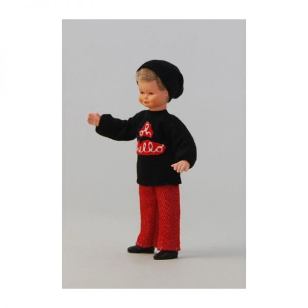 Caco 3004100 Puppe "Junge" rote Hose Pullover Benay 1:12 für Puppenhaus