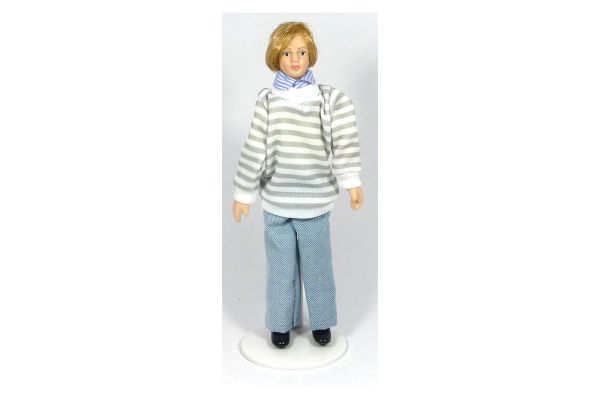 Creal 2618 Puppe "Mann in hellblauen Jeans und gestreiftem Pullover" Porzellan 1:12 für Puppenhaus