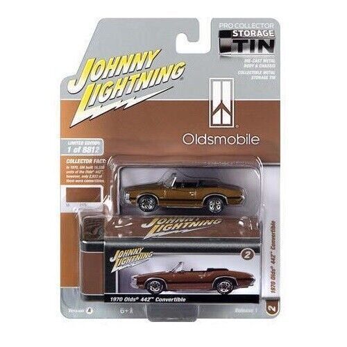 Johnny Lightning JLCT011A-2 Oldsmobile 442 Convertible gold 1970 - TIN BOX Collector 2023 R1 Maßstab