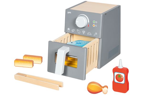 goki Airfryer mit Zubehör Heißluftfritteuse aus Holz