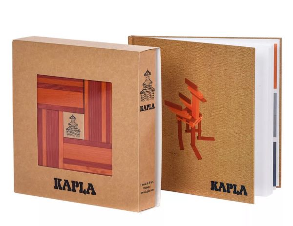 KAPLA-Holzplättchen Buch & Farben (orange + rot) Pinienholz 40 Bausteine