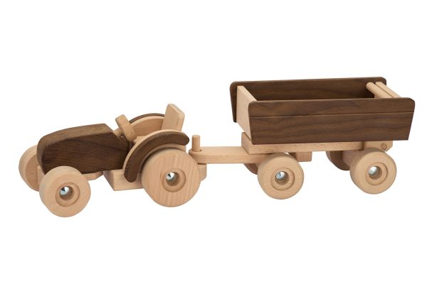 goki Traktor mit Anhänger natur lenkbar