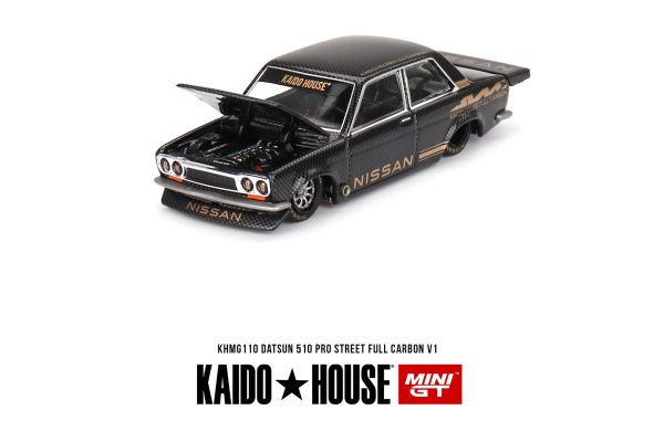 ***Kaidohouse KHMG110 Datsun 510 Pro Street Full Carbon V1 schwarz (RHD) MiniGT Maßstab 1:64 Modell