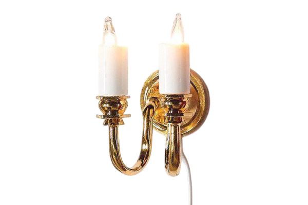 Dolls House Miniatur Wandlampe gold/weiß 2 Kerzen
