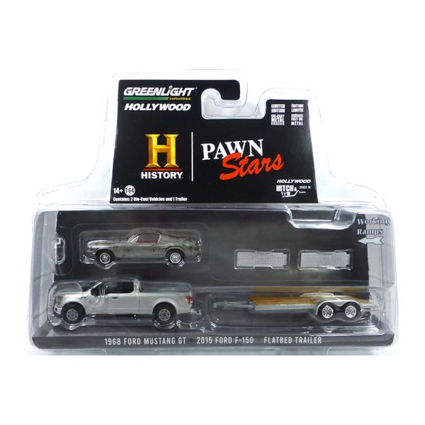 Greenlight 31130-B Ford Mustang GT 1968 + Ford F-150 2015 + Trailer &quot;Pawn Stars&quot; silber - Hollywood