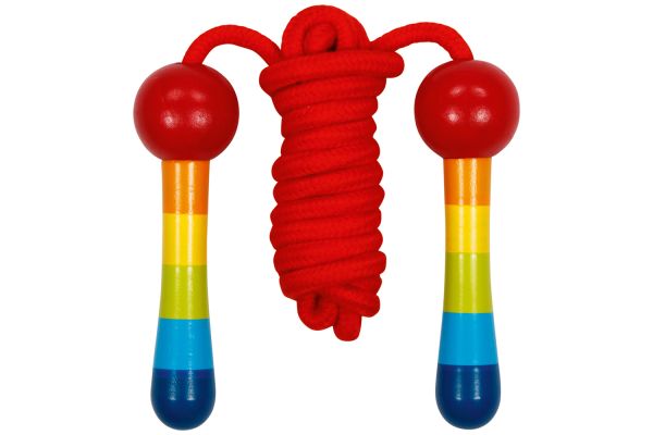 goki Springseil Regenbogen mit Holzgriffen