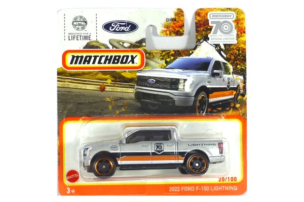 Matchbox HLC83 Ford F-150 Lightning silber/orange/schwarz 2022, 20/100 Maßstab ca. 1:64 Modellauto 2