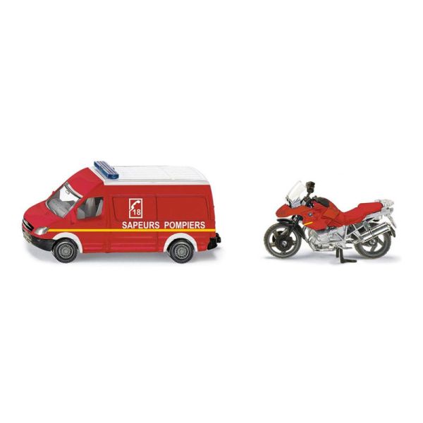 Siku 1656 Feuerwehr-Set Frankreich &quot;Sapeurs Pompiers&quot; mit BMW Motorrad rot (Blister)