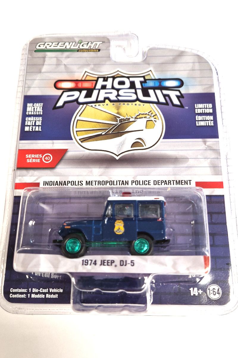 Chase Car! Greenlight 42980-A Jeep DJ-5 „Indianapolis Police“ dunkelblau Gree…