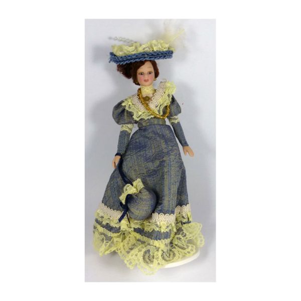Creal 269451 Puppe "Lady mit elegantem blauen Kleid und Hut"