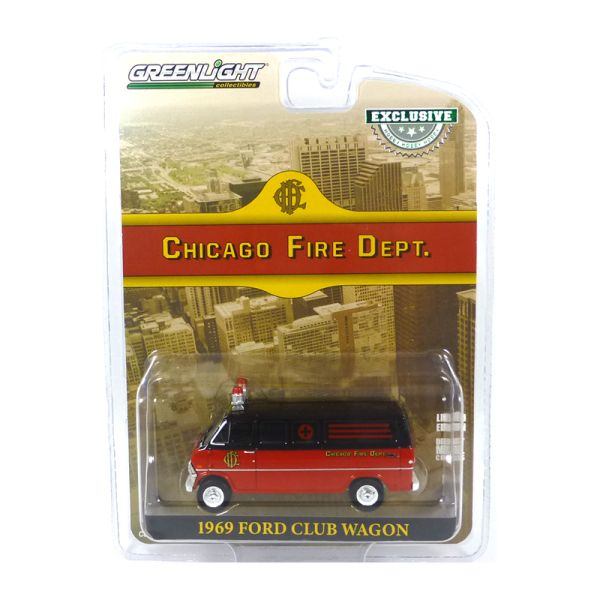 Greenlight 30242 Ford Club Wagon &quot;Chicago Fire Department&quot; rot/schwarz 1969 - Exclusive Maßstab 1:64