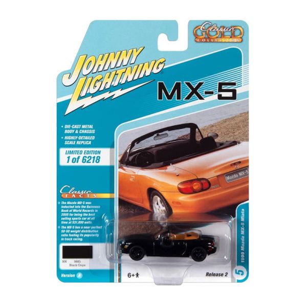 Johnny Lightning JLCG025A-5 Mazda MX-5 Miata schwarz 1999 - Classic Gold 2021 R2 Maßstab 1:64 Modell