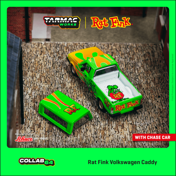 Vororder Tarmac T64S-013-RF1 Volkswagen Caddy Rat Fink grün/gelb Collab64 Maßstab 1:64 Modellauto
