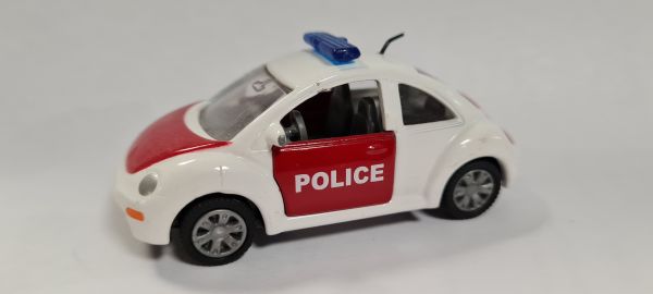 gebraucht! Siku 1361 VW New Beetle Polizei &quot;Police&quot; Auslandsmodell weiss/rot leicht bespielt