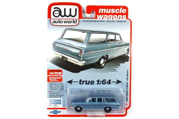 Autoworld AW64332B-5 Chevrolet Nova II 400 Wagon hellblau metallic 1963 - Premium 2021 R4 Maßstab 1: