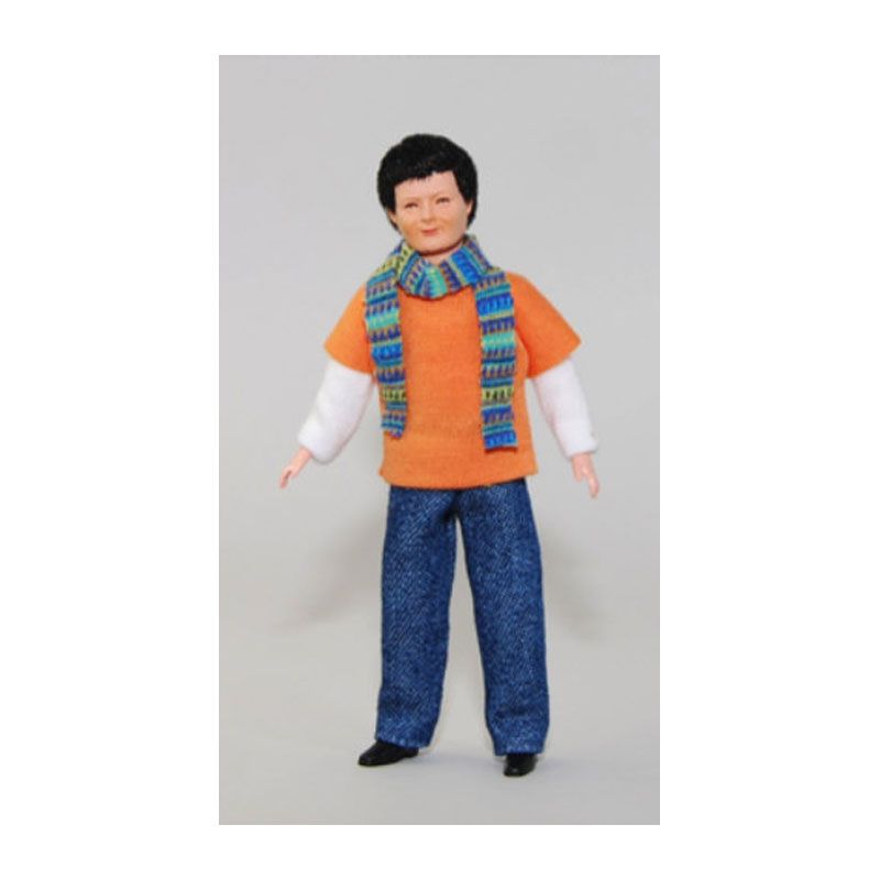 Caco 7020600 Puppe „Mann mit Pullover, Jeans“ Biegepuppe 1:12 für Puppenhaus