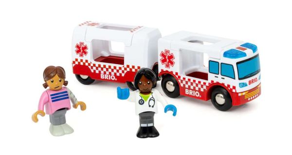 Brio 36035 Rettungswagen Krankenwagen mit 2 Figuren für Holzeisenbahn