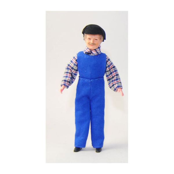 Caco 07080900 Puppe Mann 14 cm, "Handwerker mit Latzhose" Biegepuppe 1:12 Puppenhaus