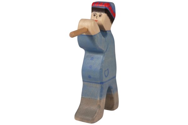 Holztiger Krippenfigur Hirte mit Flöte 2