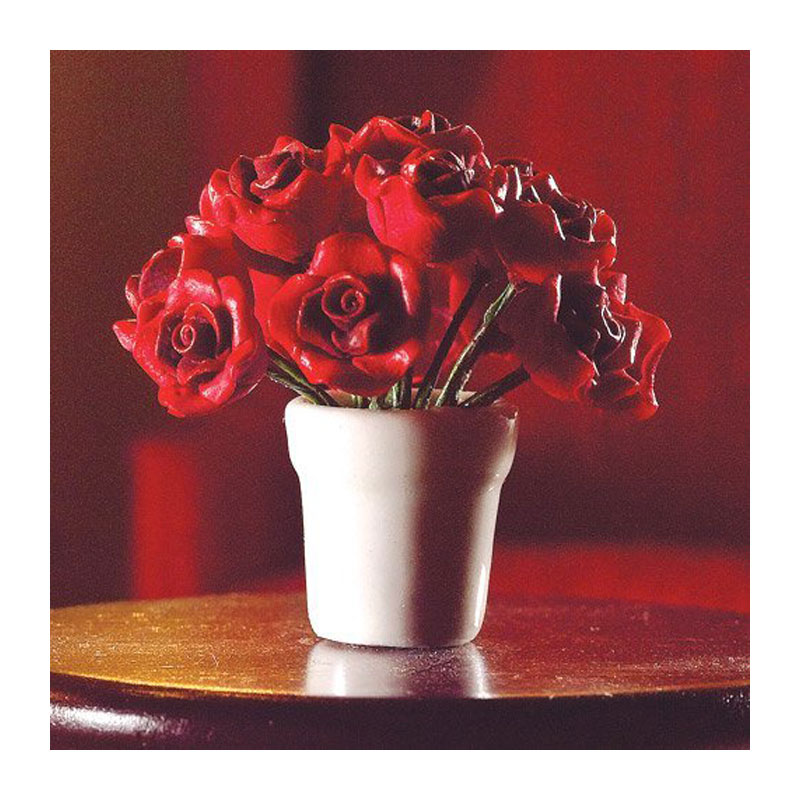 Rote Rosen in einer Vase Puppenhaus Dekoration  Zimmerpflanze Miniatur 1:12 