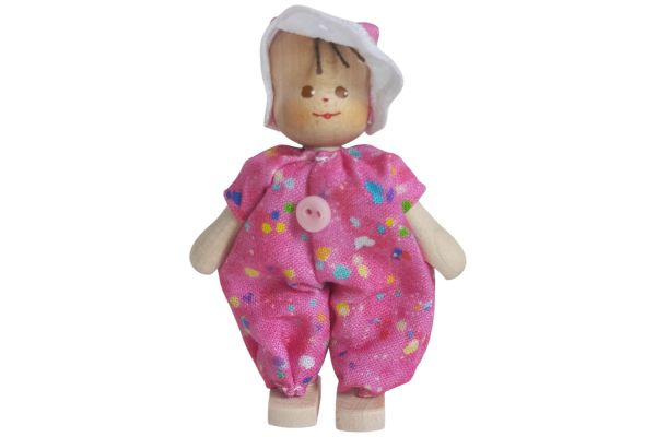 Anne Krebs Miniatur Puppe Baby, Strampelanzug rosa