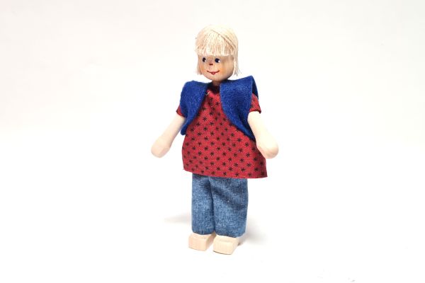 Anne Krebs 298 Puppe Oma, Bluse mit Weste, Hose, Haare weiss 1:12 für Puppenhaus Holz