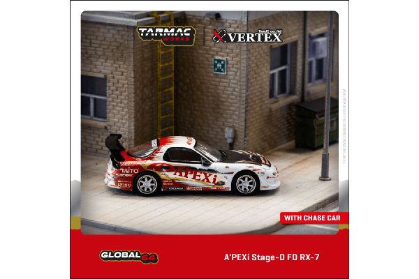 ***Tarmac T64G-022-AP2 A'PEXi Stage-D FD Mazda RX-7 rot/weiss Maßstab 1:64 Modellauto