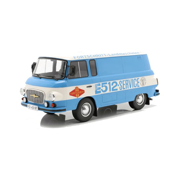 Modelcar MCG18211 Barkas B 1000 &quot;Fortschritt Service&quot; Kastenwagen blau/weiss Maßstab 1:18 Modellauto