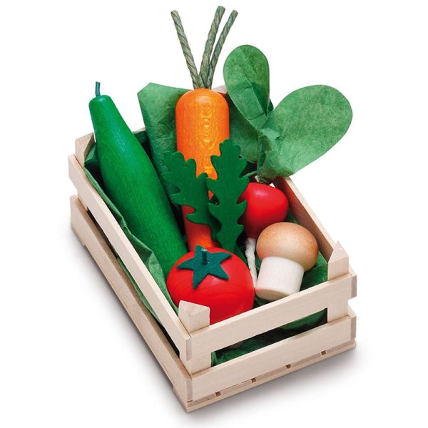 Erzi 28241 Sortiment "Gemüse" in Kiste Holz für Kaufladen