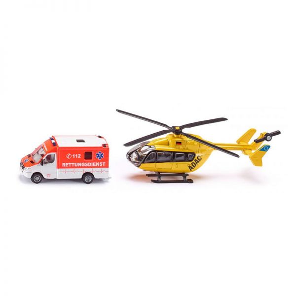 Siku 1850 Rettungsdienst-Set "ADAC" Krankenwagen+Hubschrauber Maßstab 1:87